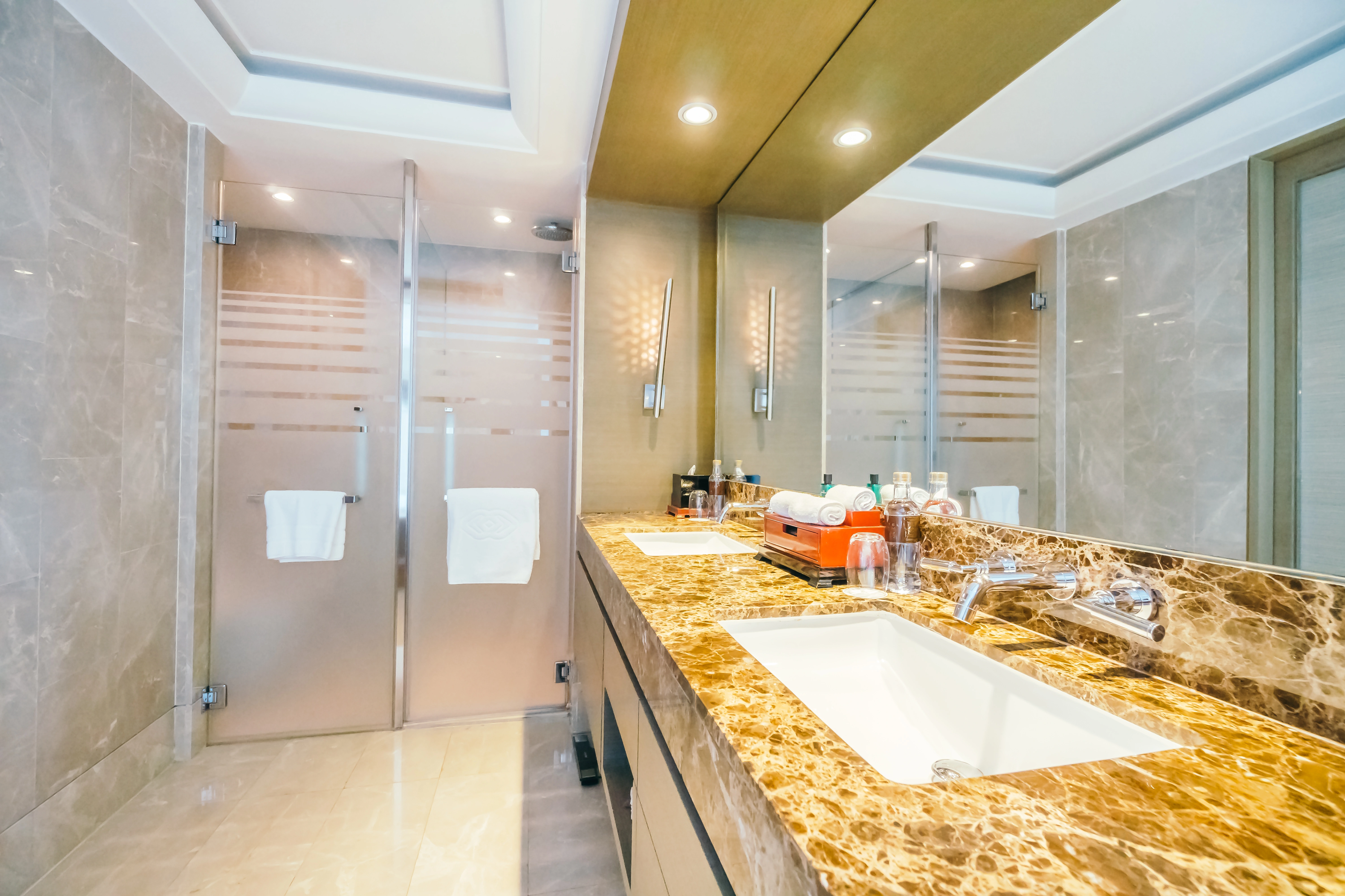 Waterproof tile flooring in renovated bathroom