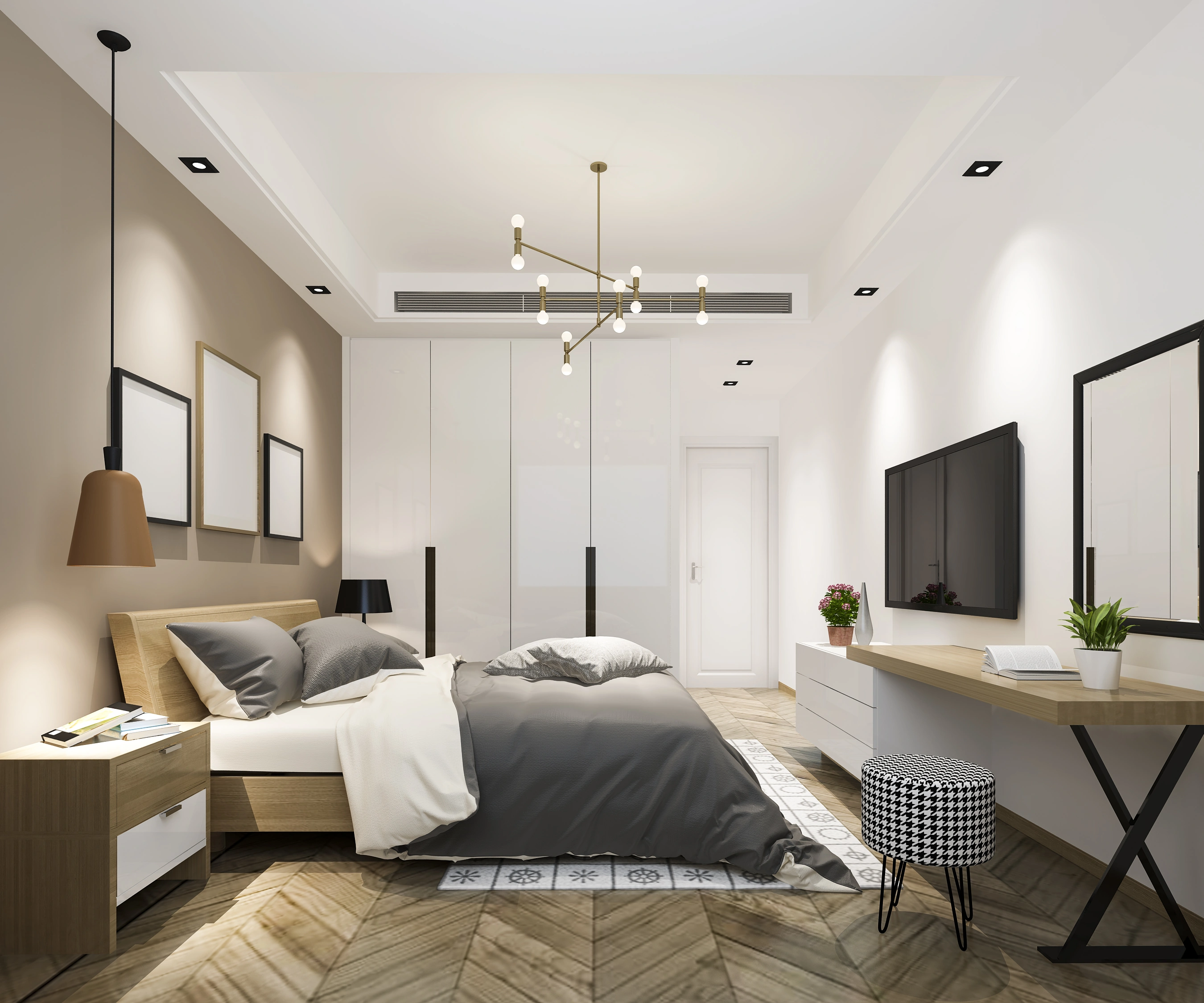 Luxury bedroom with TV and working table