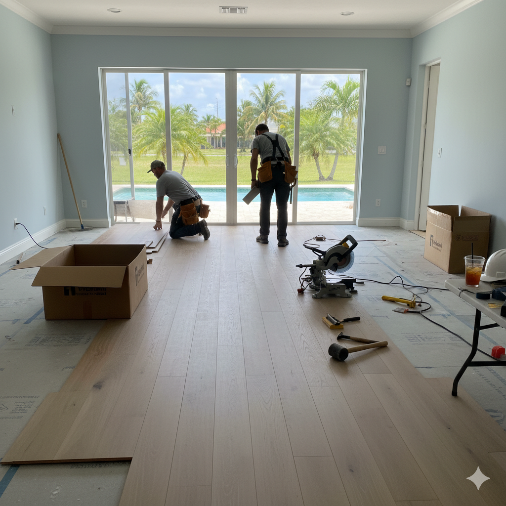 Flooring installation including hardwood, tile, and laminate