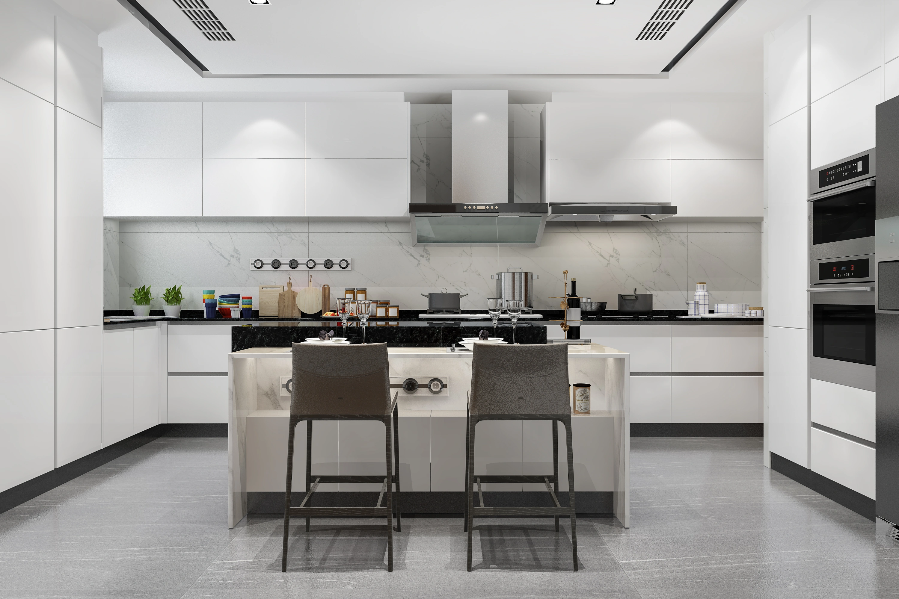 Minimal kitchen with wood accents and custom millwork