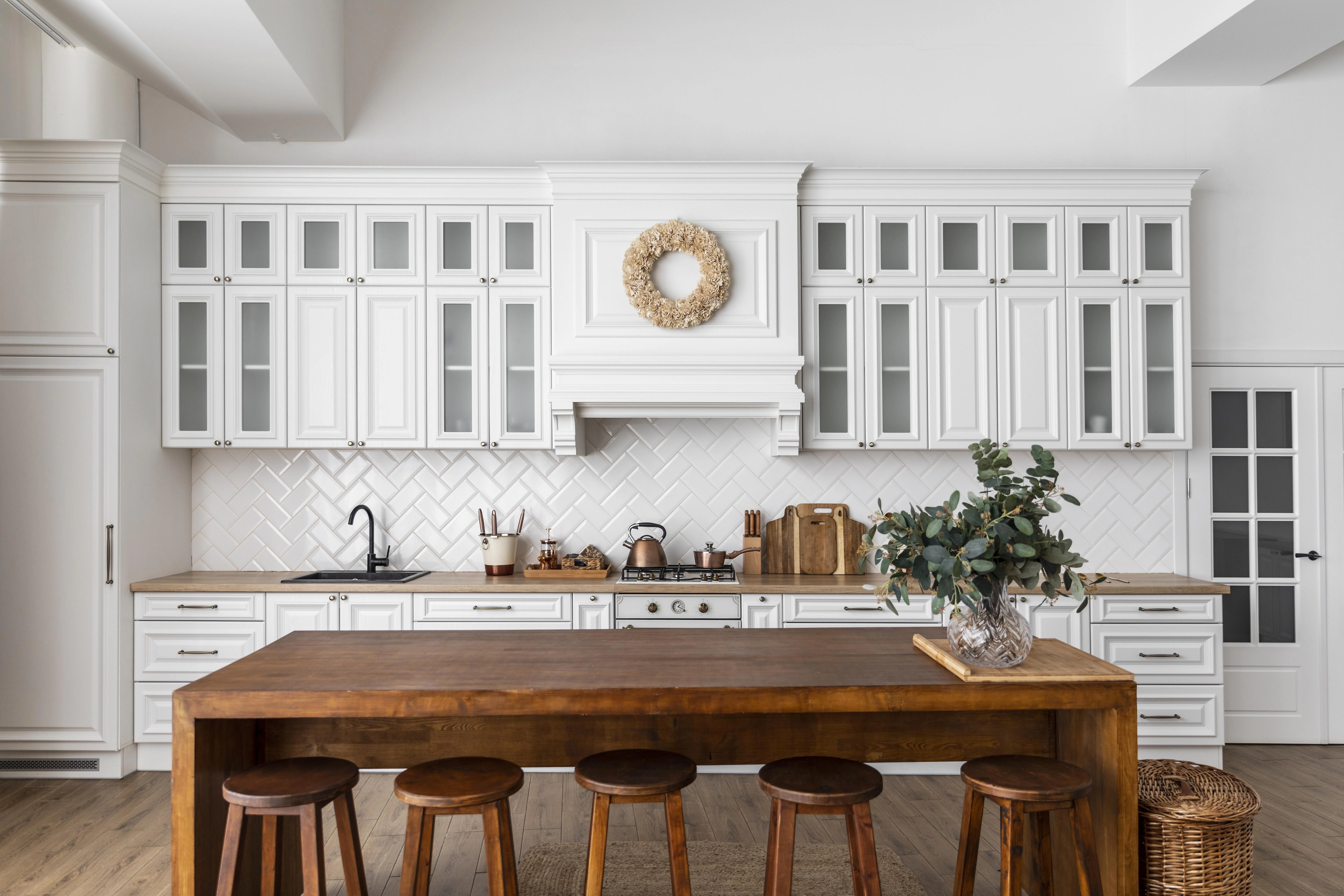 Kitchen interior with wooden table and custom joins